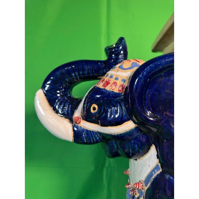 Ceramic Mid 20th Century Large Chinese Cobalt Blue Ceramic Elephant Garden Seat With Shou and Bat Motifs For Sale - Image 7 of 8