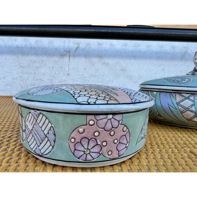 Vintage Asian Cloisino Turquoise Ceramic Boxes - Set of 2 For Sale - Image 4 of 10