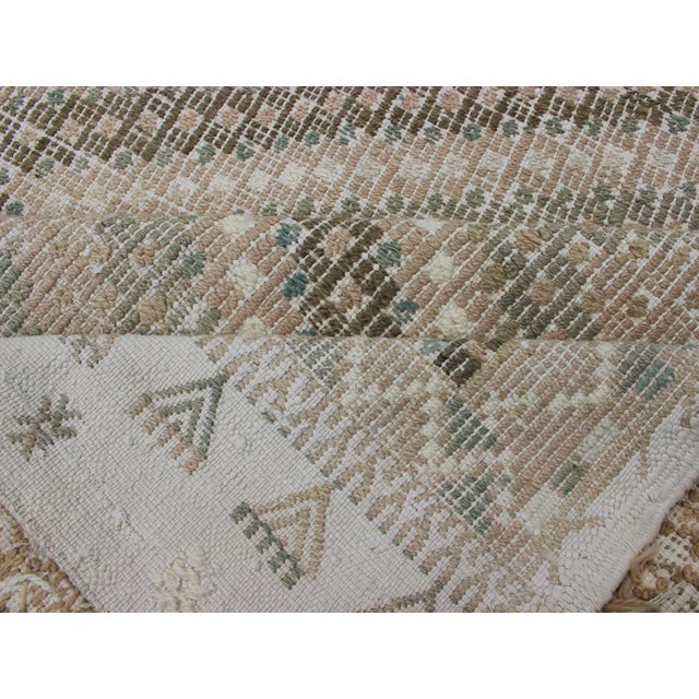 Tan Green, Salmon Vintage Turkish Embroidered Rug With Geometric Diamond Design For Sale - Image 11 of 13