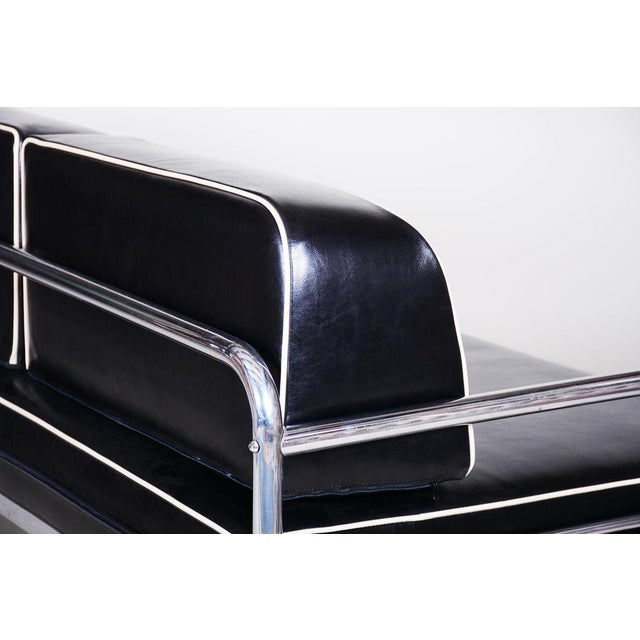 Black Bauhaus Sofa in Chrome, Steel, and Leather from Robert Slezak, Czech, 1930s For Sale - Image 8 of 9