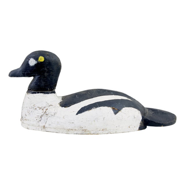 Early 20th Century Carved Hand-Painted Decoy Duck, 1920s For Sale