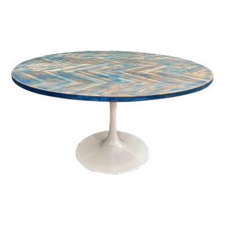 Tulip Base Dining Table With Custom Chevron Top For Sale