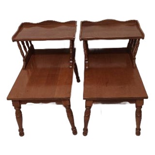 Vintage Step End Table 2 Tier Mid Century Modern Retro Brown Set of 2 For Sale