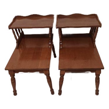 Vintage Step End Table 2 Tier Mid Century Modern Retro Brown Set of 2 For Sale