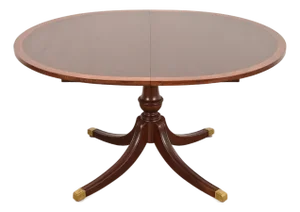 Baker Furniture Style Georgian Banded Mahogany Pedestal Extension Dining Table, Newly Refinished