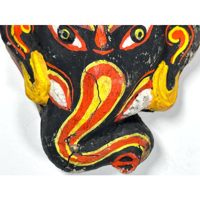 Mid 20th Century Nepalese Hindu Ganesh Papier Mache Mask, Hand Painted Miniature For Sale - Image 4 of 10