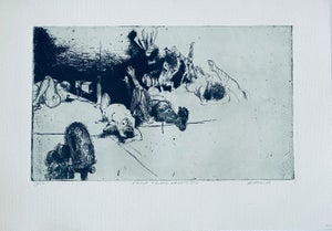 Robert A. Birmelin, Fallen Figures. Standing Dog, American Modernist Abstract Etching
