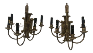 Aged Bronze Patina Metal 5-Arm Sconces - a Pair