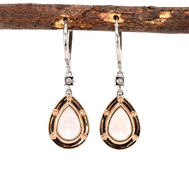14x10mm, 10cts - Peach Morganite Earrings W Natural Diamonds in Solid 14k Gold- Set of 2 For Sale - Image 4 of 6