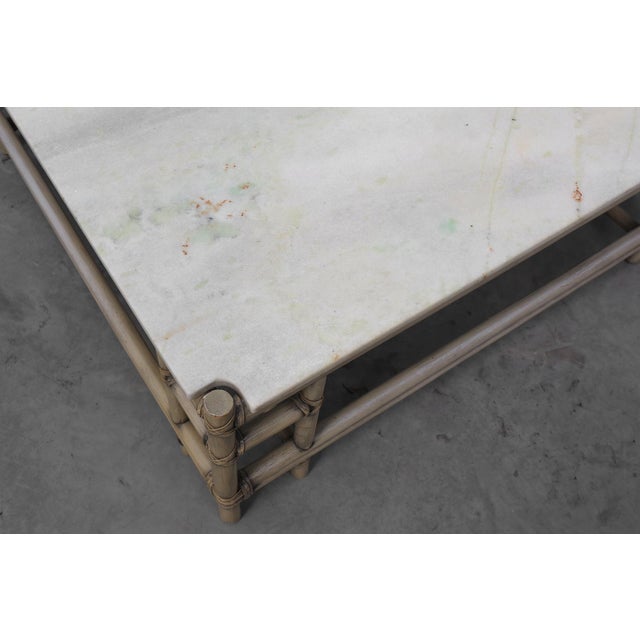 Large Wicker Attila Series Coffee Table with Marble Top by Gasparucci, 1980s For Sale - Image 4 of 13