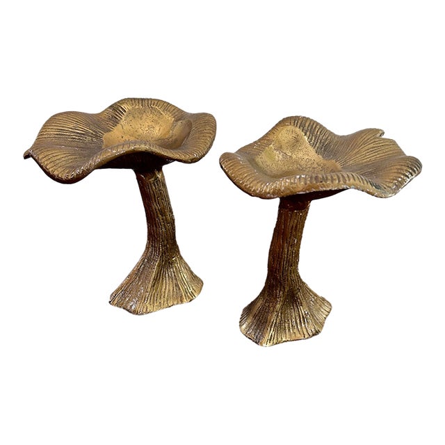 Gold Mushroom Pillar Candle Holders — Pair For Sale