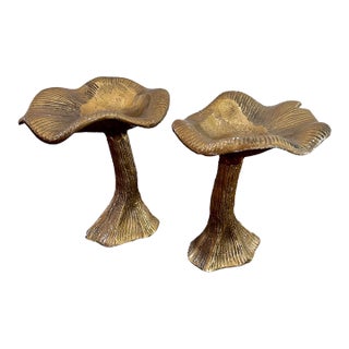 Sculptural Gilt Metal Mushroom Pedestals - Pair For Sale