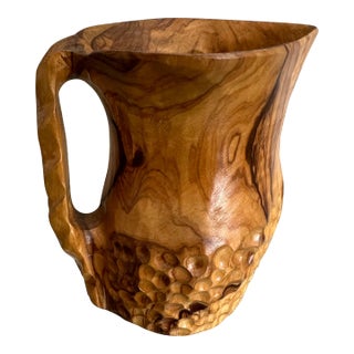 Hand Carved Olive Pitcher For Sale
