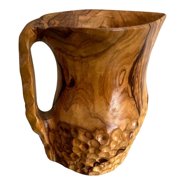Hand Carved Olive Pitcher For Sale