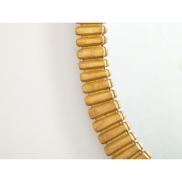 Mid-Century Modern French Oval Midcentury Giltwood Mirror with Grooved Radiating Patterns For Sale - Image 3 of 7
