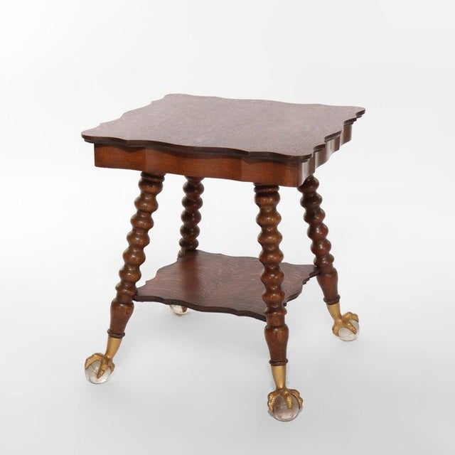Wood Large Antique Rj Horner School Carved Oak Lamp Table With Gilt & Crystal Feet For Sale - Image 7 of 7