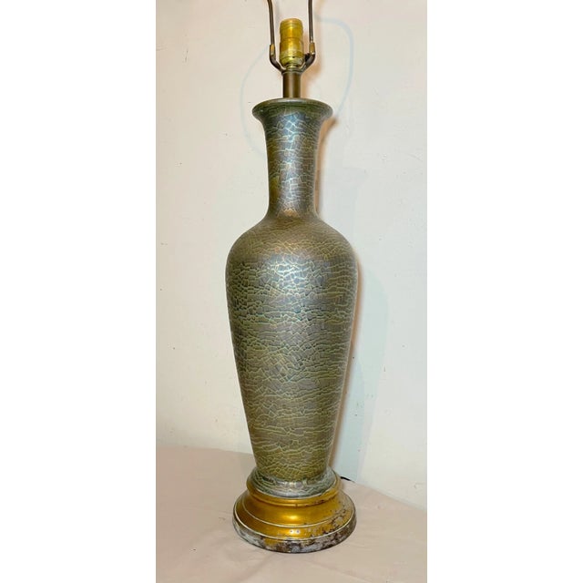 Illuminate your space with a touch of vintage charm using the Large vintage handmade iridescent crackle ceramic Zaccagini...