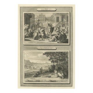Pieter Mortier, Jonah Preaches at Nineveh and Jonah Under the Gourd, 1700, Engraving For Sale