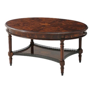 Oval Burl and Mahogany Coffee Table For Sale