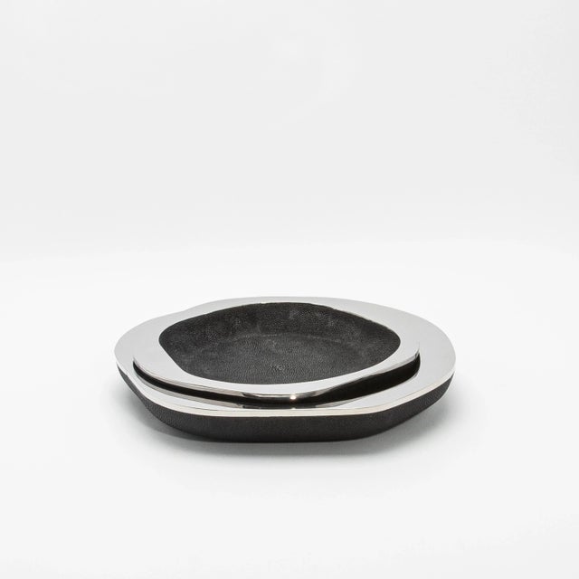 Black Bowl in Black Shagreen With Stainless Steel Details by R&y Augousti For Sale - Image 8 of 12