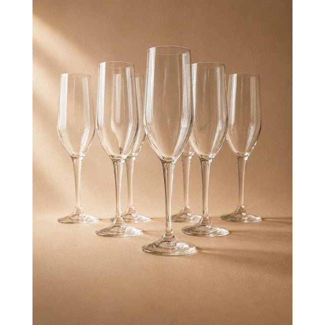Vintage Champagne Glasses in Clear Glass with Stem and Flute Shape, 1990s, Set of 7 For Sale - Image 12 of 13