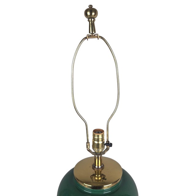 1980s Style Hollywood Regency Emerald Green Ceramic Table Lamp on Brass Ball-and-Claw Base For Sale - Image 13 of 18