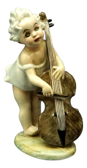 20th Century Child with Cello in Ceramic by Vincenzo Bertolotti, Italy