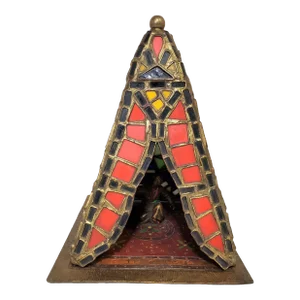 Early 20th Century Austrian Cold Painted and Stained Glass Tent Table Lamp