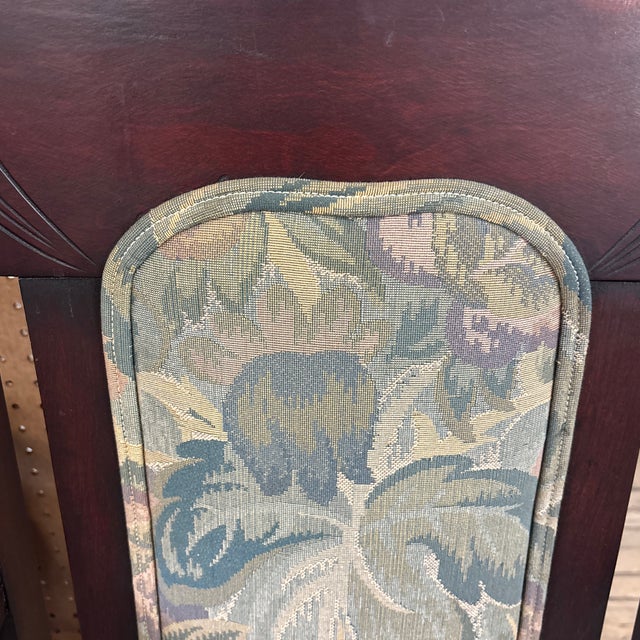 Taupe Traditional Mahogany Accent Armchair With William Morris Style Upholstery For Sale - Image 8 of 12