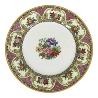 1930’s Johnson Bros Pareek Jefferson Rose Pink and Yellow Floral Dinner Plate With Orange Edge 10.5” Plate For Sale