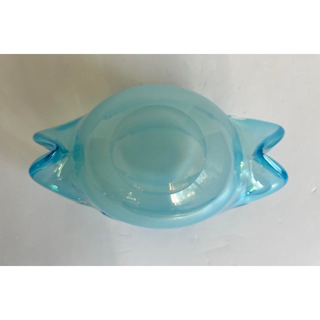 Aqua Vintage Hand-Blown Aqua Opaline Art Glass Sculptural Bowl For Sale - Image 8 of 8