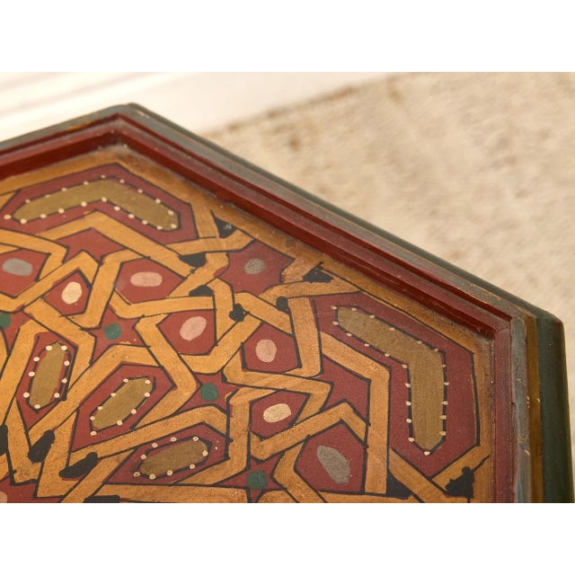 American Vintage Moroccan Hand-Painted Hexagonal Side Table For Sale - Image 3 of 11