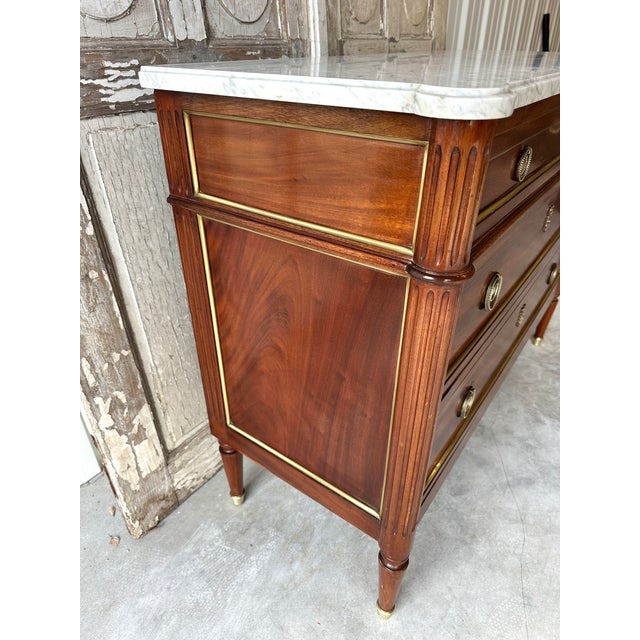 Wood Louis XVI Style Commode with White Marble Top, 1970s For Sale - Image 7 of 11
