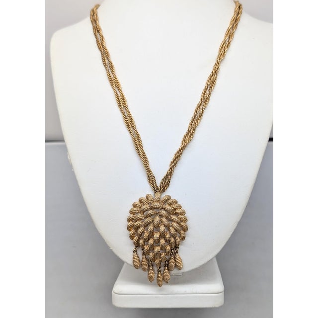 Metal Vintage 1960s Signed Monet Goldtone Fringe Pendant Necklace For Sale - Image 7 of 9