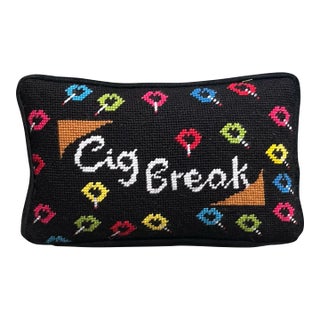 Hand-Embroidered Needlepoint "Cig Break" Original Pillow, Custom For Sale