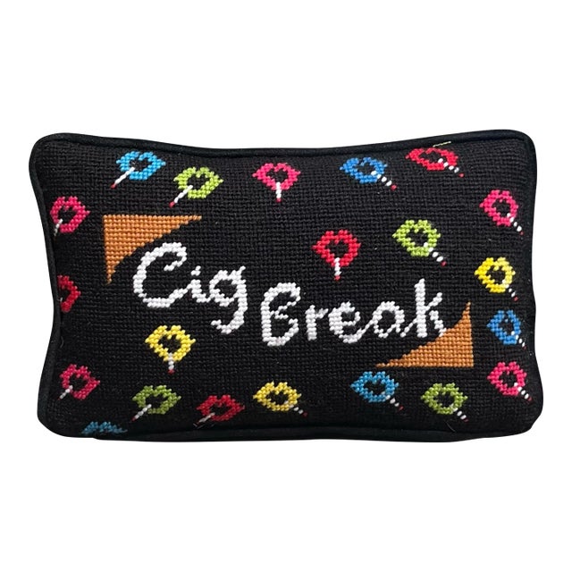 Hand-Embroidered Needlepoint "Cig Break" Original Pillow, Custom For Sale