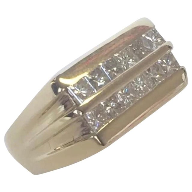 Diamond Ring 14k Yellow Gold 2 TCW Princess Cut Unisex Certified, Size 9.25 For Sale - Image 9 of 11