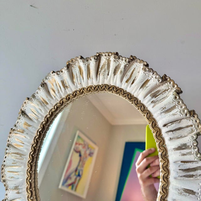1960s Gold and Cream Ruffle Oval Mirror For Sale In Charleston - Image 6 of 8