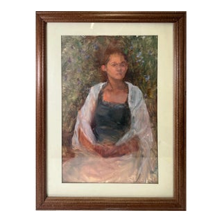 Mid 20th Century Impressionist Style Portrait Framed Oil Painting For Sale