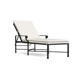 Brown Jordan Venetian Adjustable Chaise Lounge in Black Jade with Sea Salt and Castaway Welt Cushions For Sale