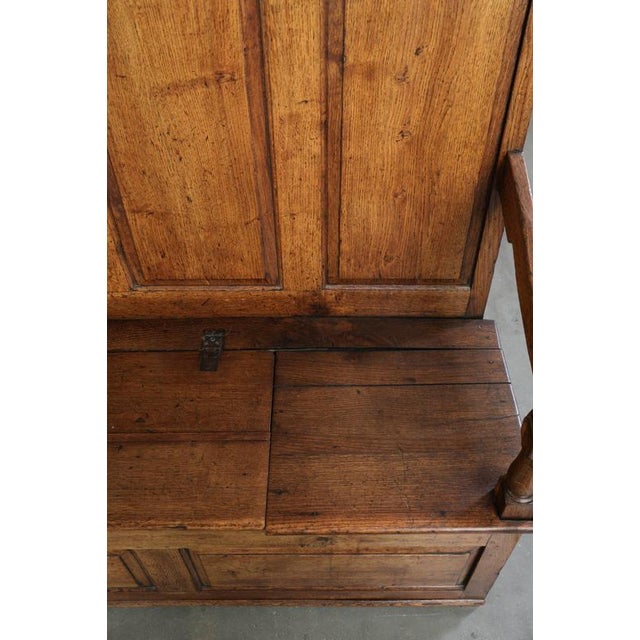 Wood Antique English Oak Hall Bench with Storage Space For Sale - Image 7 of 18
