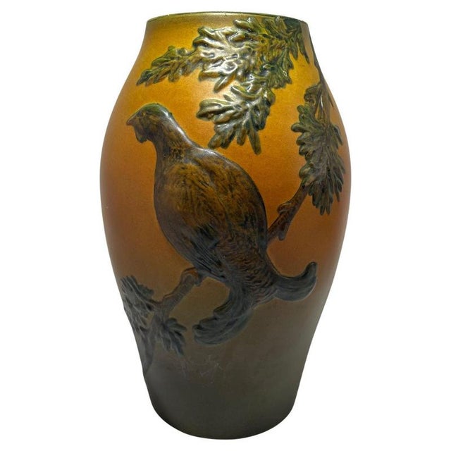 Ceramic Art Nouveau Stoneware Model 13/50 Vase with Bird Relief and Oak Leaves from Ipsen, 1925 For Sale - Image 7 of 7