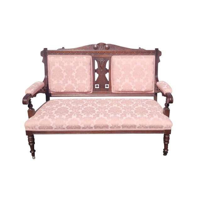 Late 19th Century Edwardian Style Victorian Era Carved Settee For Sale - Image 11 of 11