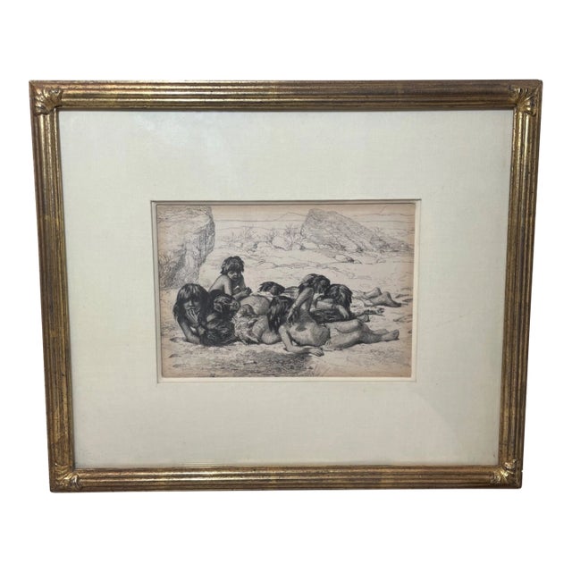 Antique Jean Leon Gerome Ferris 1863-1930 Pen Ink Drawing Sketch Indian Children For Sale