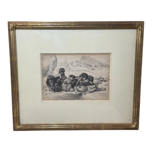 Antique Jean Leon Gerome Ferris 1863-1930 Pen Ink Drawing Sketch Indian Children