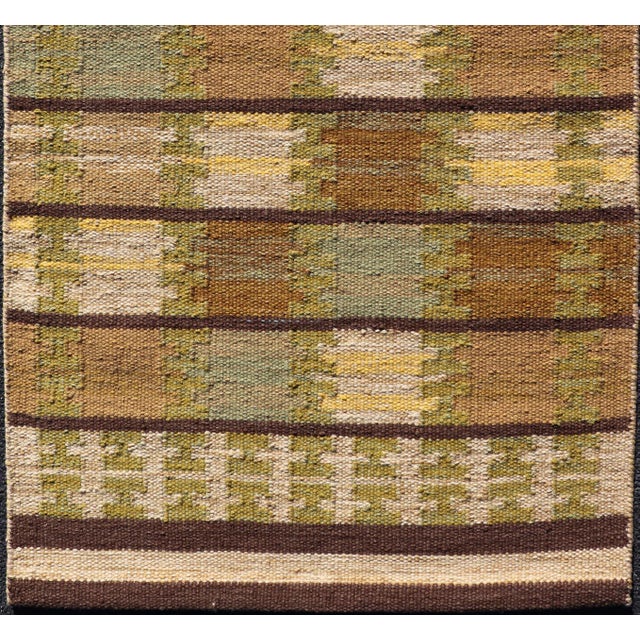 Measures: 3'0 x 4'11 Modern Scandinavian Flat Weave Rug in Olive, Brown, and Soft Beige. Keivan Woven Arts / rug/...
