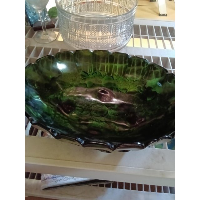 Contemporary Vintage Green Glass Fruit Bowl With Embossed Design For Sale - Image 3 of 3