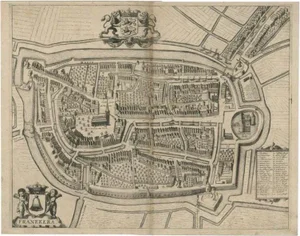 Antique Map of the City of Franeker attributed to Janssonius, 1657
