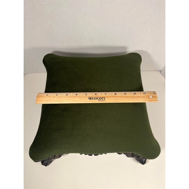 1900 - 1909 Antique Cast Iron Foot Stool New Green Velvet Cushion Victorian Restored For Sale - Image 5 of 8