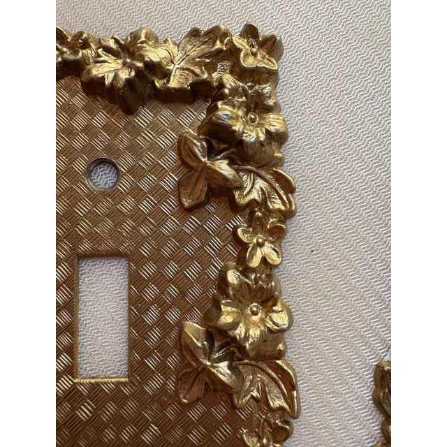 Metal Vintage American Tack 1967 Brass Casted Floral Light Switch Covers, Gold Switch Plate For Sale - Image 7 of 9